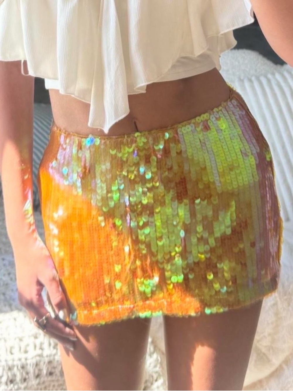 Urban Outfitters Iridescent Gold Sequin Mini Skirt
